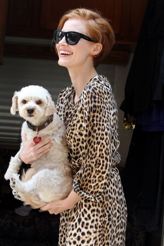 Jessica Chastain is spotted out walking her dog Chaplin in New York City